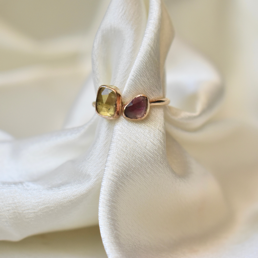 Tourmaline Ring - Olive and Pink Duo