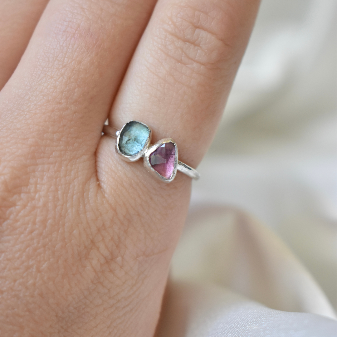 Tourmaline Ring - Blue and Pink Duo